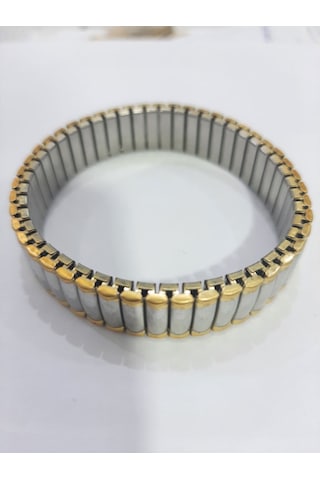 Çelik Bileklik Metal Düz Elastik Model 1 Cm Genişlik 18 Cm Uzunluk Ortası Gümüş Kenarı Gold Altın - Gümüş