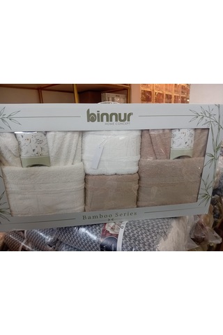 Yünteks Binnur Bamboo 8 Parça Aile Bornoz Takımı / %100 Pamuk / Aile Seti / Çeyizlik / Günlük / Modern / 1.kalite Beyaz - Kahverengi