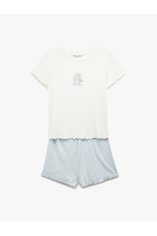 Koton Bisiklet Yaka Kısa Kollu Yıldız Desenli Viskon Şortlu Pijama Takımı Mavi 5slk40026mk Mavi