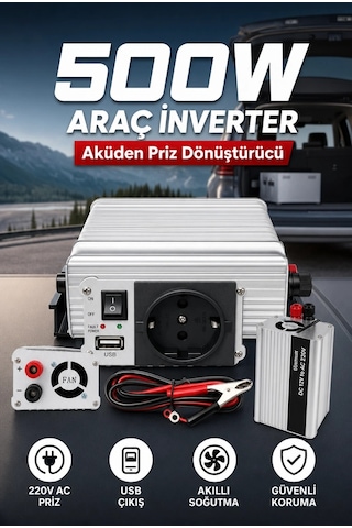 Bay 500w 12v Dc 220v Ac İnverter Usb Çıkışlı Fanlı Akü Güç Dönüştürücü Araç Kullanımı Najmaddin