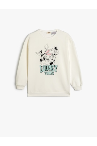 Koton Sweatshirt Looney Tunes Baskılı Lisanslı Uzun Kollu Bisiklet Yaka Şardonlu Ekru 5wkg10435ak Ekru