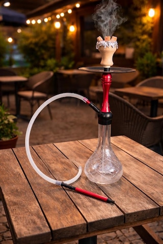 Nargile Takımı 60 Cm Büyük Boy Cam Şişe 17 Cm Çap Modern Kırmızı Gövde Bahçe & Balkon Kullanımına Uygun Şık Nargile