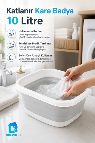 Katlanır Badya 10 Lt Mutfak Hazırlık Ve Hamur Yoğurma Kabı Beyaz - Gri