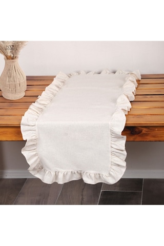 Dnc Home Tekstil Ndchome Keten Krem Fırfırlı Runner Masa Örtüsü Krem