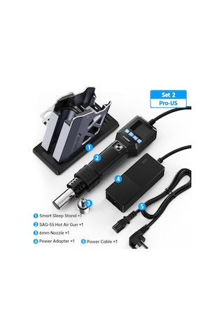 Fnırsı Sag-55 Pro Akıllı 550w Sıcak Hava Tabancası Profesyonel Set