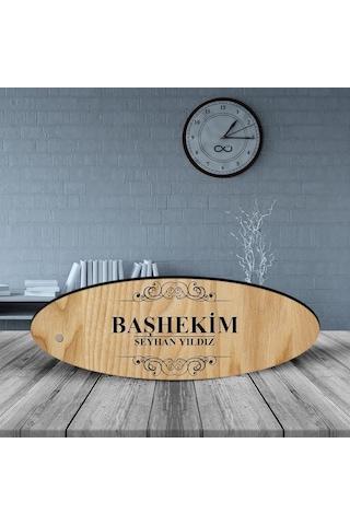 Kişiye Özel Mesleki Başhekim Ahşap Oval Masa İsimliği - 2