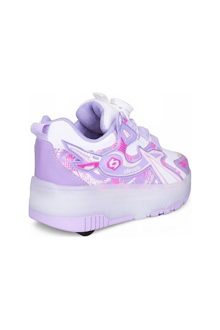 Patenli Işıklı Akıllı Bağcıklı Çocuk Sneaker Ayakkabı Lila 29-36