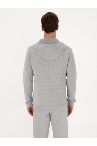 Gri Melanj Regular Fit Pamuk Karışımlı Tam Fermuarlı Sweatshirt