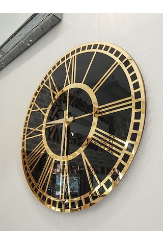 Ayna Denizi Golden Black Model Altın Siyah Renk 50 Cm Dekoratif Aynalı Duvar Saati Siyah