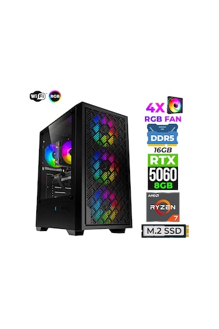 Xaser Sage X10 R5-7500F 16 GB 1 TB M.2 Nvme SSD 8 GB RTX5060 Free Dos Masaüstü Oyuncu Bilgisayarı
