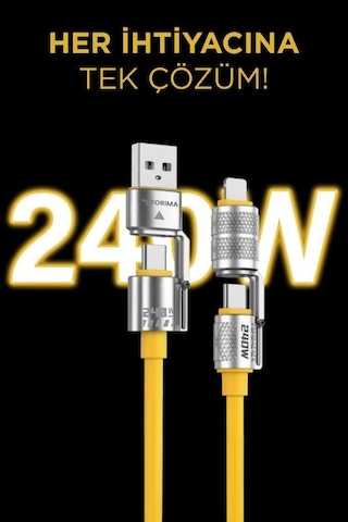 Torima U23 4 in 1 Silikon 240 W Usb-a/type-c Giriş type-c/lightning Çıkış Hızlı Şarj Data Kablosu