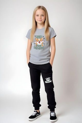 Just Stay Paw Baskılı Kız Çocuk Tişört Ve Eşofman Alt-üst Takım Gri