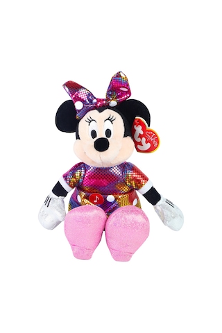 Ty Parlak Gökkuşağı Elbiseli Minnie Mouse Sesli Peluş 15 Cm.