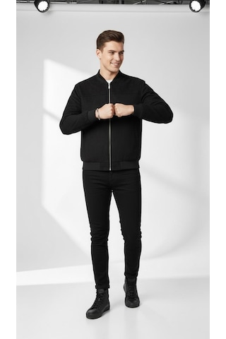 Plus Scorpion Erkek Süet Mont Ceket Fermuarlı, Bomber Kesim, Slim Fit Siyah