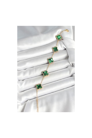 316l Çelik Sedefli Zümrüt Yeşil Gold Renk Yonca Kadın Bileklik - Tj-bb6968 Diğer