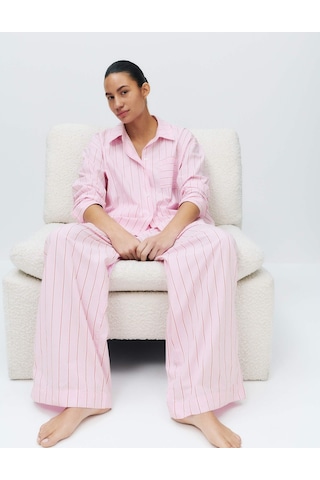 Marks & Spencer Çizgili Pijama Üstü T37003703T Pembe