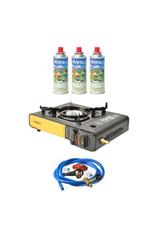 Nurgaz Ng 501 Çantalı Tekli Portatif Ocak + 3 Adet Kartuş +hortum Dedantör Musluk Set Haki