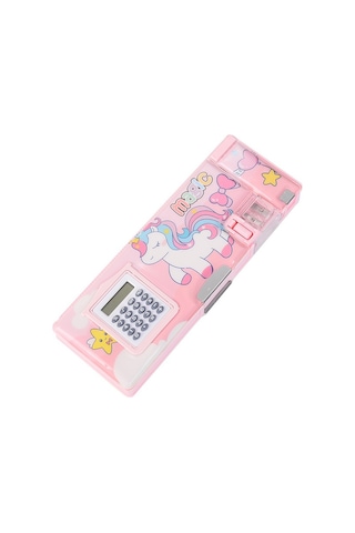 Pratik Ve Şık Çift Taraflı Hesap Makinesi İle Kırtasiye Organizer Çok Amaçlı Okul Ofis Malzemeleri Saklama Kutusu Pembe