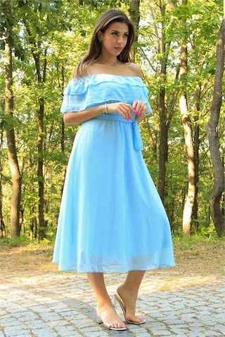 Neşeli Butik Kadın Bebe Mavisi Kuşaklı Madonna Yaka Baby Shower Elbise Nb8060 Bebe Mavisi