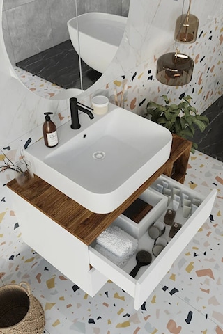 Koza Beyaz 80 Cm Banyo Dolabı+ayna+lavabo Beyaz