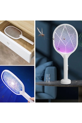Bfs Şarjlı Sinek Öldürücü Masaüstü Standlı,mor Işık Sinek Kovucu Raket 5w