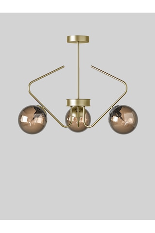 Lunor Eskitme Metal Bal Rengi Cam Küre Başlıklı Modern 3'lü Avize