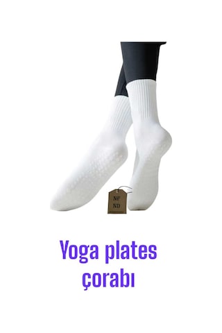 Enefendi 2 Çift Yoga Pilates Çorabı Kadın Silikon Kaymaz Taban Pamuklu Soket Tenis Çorap Altı Havlulu Beyaz Renkli