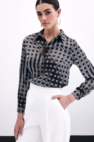 Sateen Kare Desenli Gömlek - Siyah-135967 Siyah