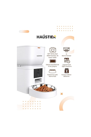 Qq025 Kameralı Akıllı Kedi Köpek Otomatik Mama Kabı,480p Gece Görüşlü, Wifi 2.4ghz, 4 Lt, Metal Kase