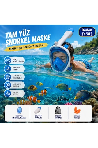 Hymark Tam Yüz Şnorkel Maske X-xl Beden Panoramik Görüşlü Deniz Gözlüğü Dry Top Sistem Şnorkel Seti Beyaz - Mavi Hymark Tam Yüz Şnorkel Maske X-xl Beden Panoramik Görüşlü Deniz Gözlüğü Dry Top Sistem Şnorkel Seti Beyaz - Mavi
