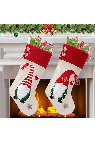 Noel Çorapları, 2'li Paket 3d Sevimli Noel Çorapları Büyük Askılı Noel Çorapları Çorap Hediye Çantası Şeker Çantası