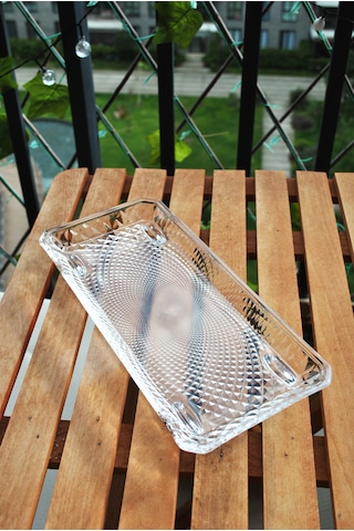 Dikdörtgen Ayaklı Cam Servis Tabağı /sunum Tabak 29 Cm-1 Adet