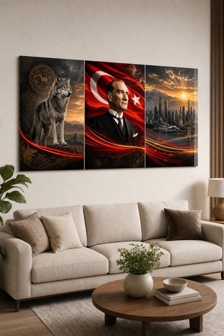 Atatürk Türk Bayrağı Bozkurt Baskılı Cam Tablo Uv Baskı Dekoratif Duvar Tablosu
