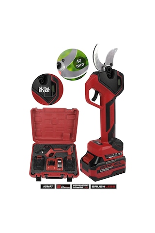 Assur 21v Çift Akülü 40 Mm Ağaç Odun Dal Kesme Makinesı Şarjlı Dijital Budama Makası Kırmızı-3011
