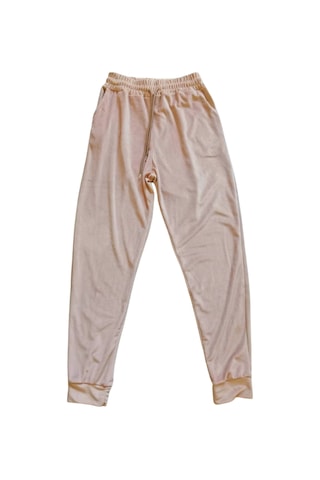 Parlak Kadife Cepli Pantolon Eşofman Pijama Altı Unisex Lastikli Paça Bej Diğer