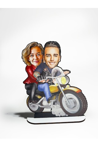 Kişiye Özel Motorcu Çift Mdf Karikatür Figür