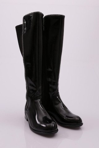 Dgn 508-22k Kadin Arkasi Stretch Yan Taşli Şerit Knee High Flats Çizme 508-1557-R1645 Siyah Rugan