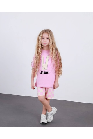 Miniko Kids Kız Çocuk Rabit Tavşan Modelli Pamul Şortlu Takım Pembe