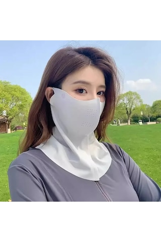 Kadın Yaz Uv Koruma Boyun Eşarbı Buz Ipek Yüz Maskesi Kapak Açık