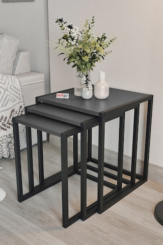 Bofigo 3'lü Metal Zigon Sehpa Zigon Sehpa Orta Sehpa Yan Sehpa Antrasit