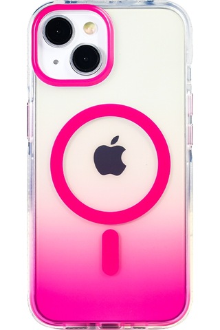 Apple Uyumlu iPhone 13 Kılıf Kablosuz Şarj Özellikli Şeffaf Transparan Renk Geçişli Toros Kapak Rose Pembe