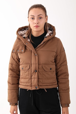 Maraton Sportswear Regular Kadın Kapşonlu Uzun Kol Basic Taba Mont 21288-taba Taba