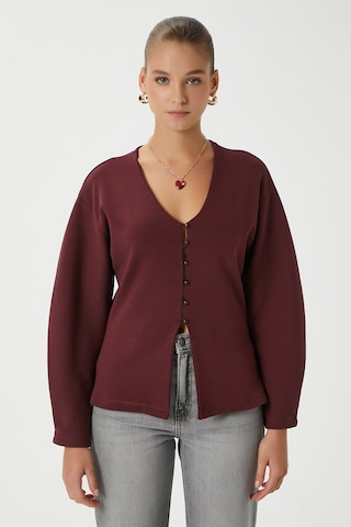 Ritnice Kadın Osea Premium Bele Oturan Bordo Şık Düğme Detay Peplum Bluz Bordo
