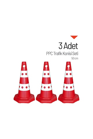 3 Adet Ppc Trafik Konisi 50 Cm Trafik Dubası Seti-3534