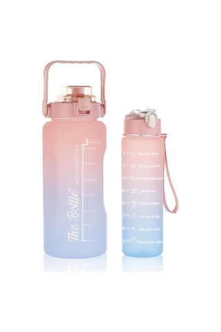 Özel Üretim Günlük Matara Antrenman Suluğu Renkli Şişe Motivasyonel Suluk Seti 2000 Ml. Ve 900 Ml. Çok Renkli