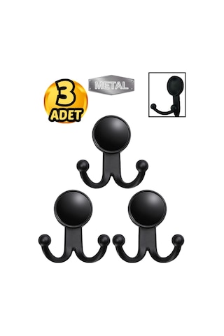 Metal Boncuk Askı Siyah Duvar Tipi 3 Lü Siyah