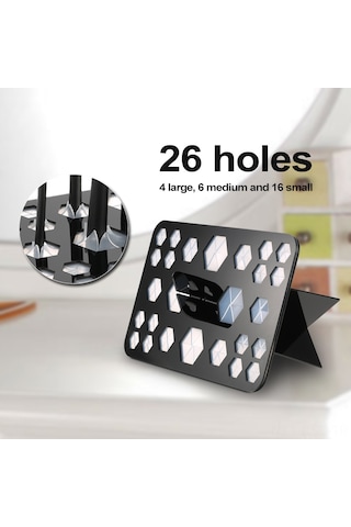 Samdoo Siyah Akrilik Makyaj Fırçası Kurutma Ve Saklama Rafı - 26 Delikli 4 Büyük, 6 Orta, 16 Küçük - Montaj/kaldırma Kolay - Fırçalarınızın Ömrünü Uzatır