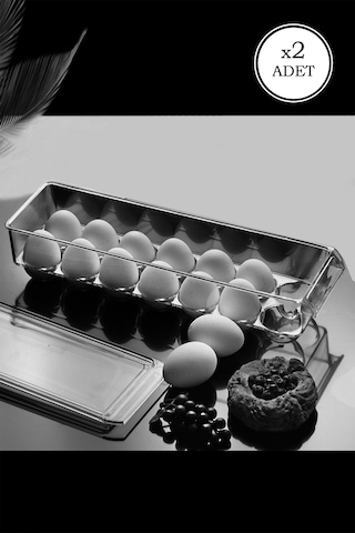 2 Adet 14'Lü Kapaklı Maxi Yumurta Saklama Kabı Şeffaf Organizer Çok Renkli