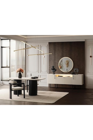 Nomad İskandinav Oval Natural Ahşap Bohem Masa 80x160 Siyah Beyaz