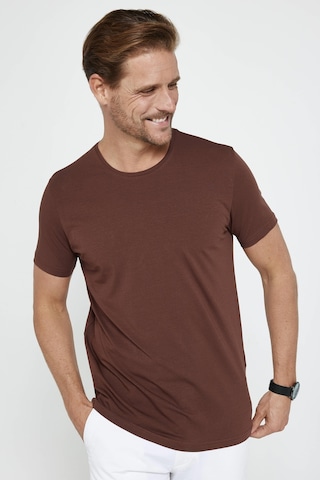 Tudors Erkek Slim Fit Dar Kesim Pamuklu Yumuşak Dokulu Esnek Kumaş Düz Basic Kahverengi Bisiklet Yaka Tişört-31218-kahverengi Kahverengi